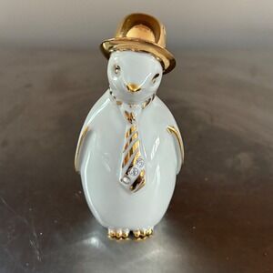 RG Collezione Porcelain Penguin Figurine Gold Hat Tie Limoges Swarovski Crystal